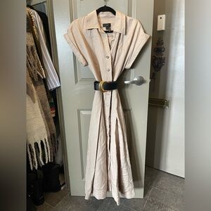 Donna Karan Cream Pleated Midi Sundress